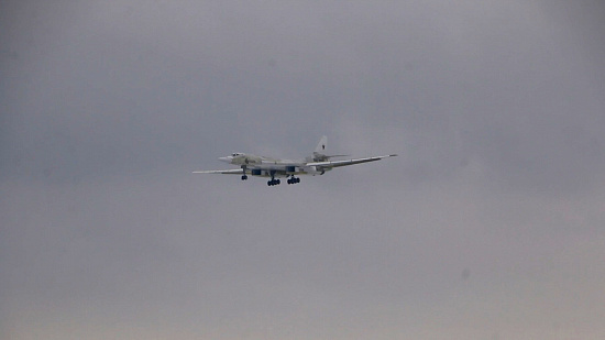 The first fully modernized Tu-160M missile carrier bomber performs its maiden flight